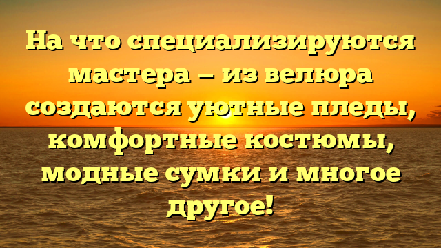 На что специализируются мастера — из велюра создаются уютные пледы, комфортные костюмы, модные сумки и многое другое!