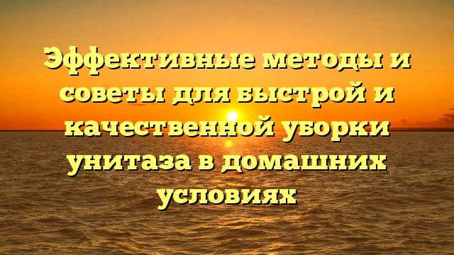 Эффективные методы и советы для быстрой и качественной уборки унитаза в домашних условиях